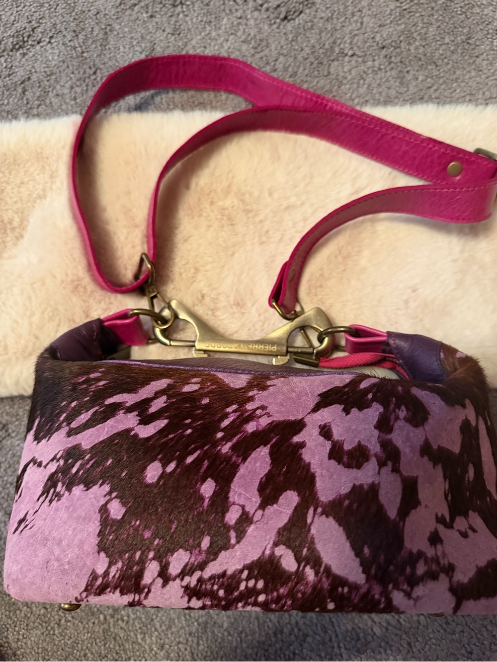 Pierre laborde signed Pink and Brown Haircalf Shoulder Bag